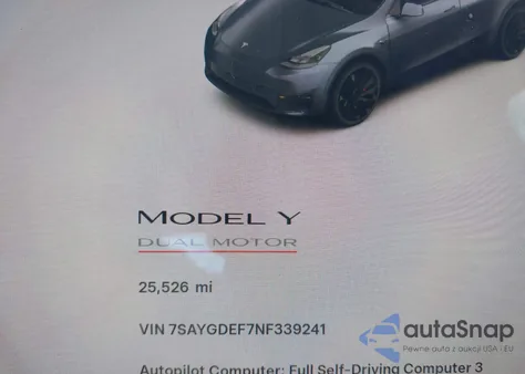 2022 Tesla Model Y Performance Dual Motor All-Wheel Drive z USA, uszkodzony, nr VIN 7SAYGDEF7NF339241